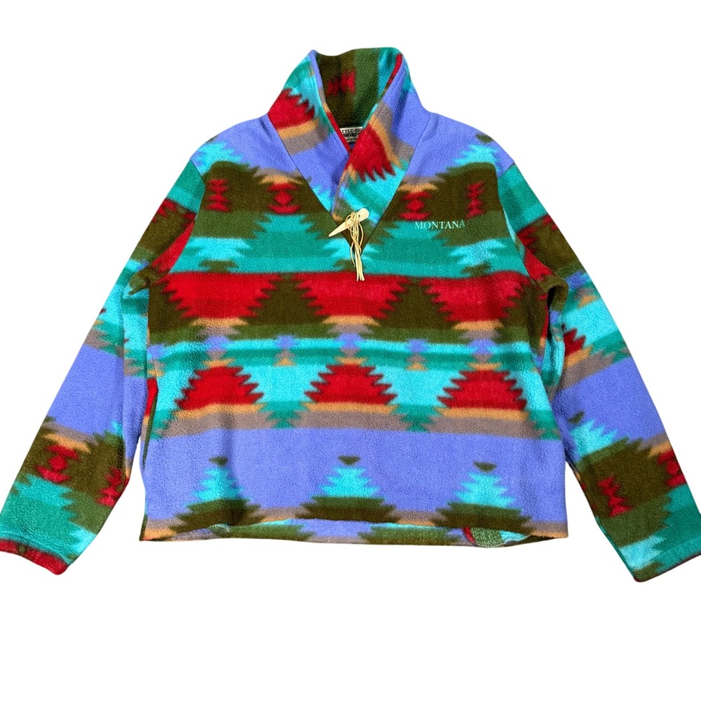 Little Big Horn Shirt Co Montana Fleece Pullover Southwestern Aztec Toggle Sz XL